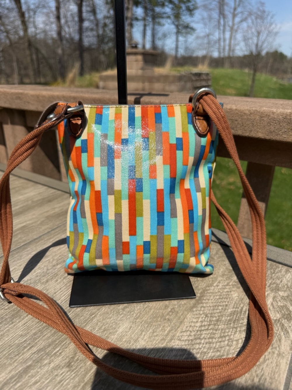 EUC Fossil Key-Per Geometric Striped Pattern Vintage Crossbody Bag - Picture 5 of 12